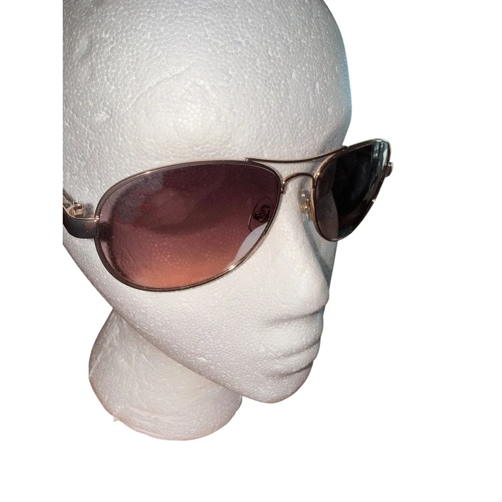 Rose Gold Aviator Sunglasses Brown Gradient Lens Floral Temple